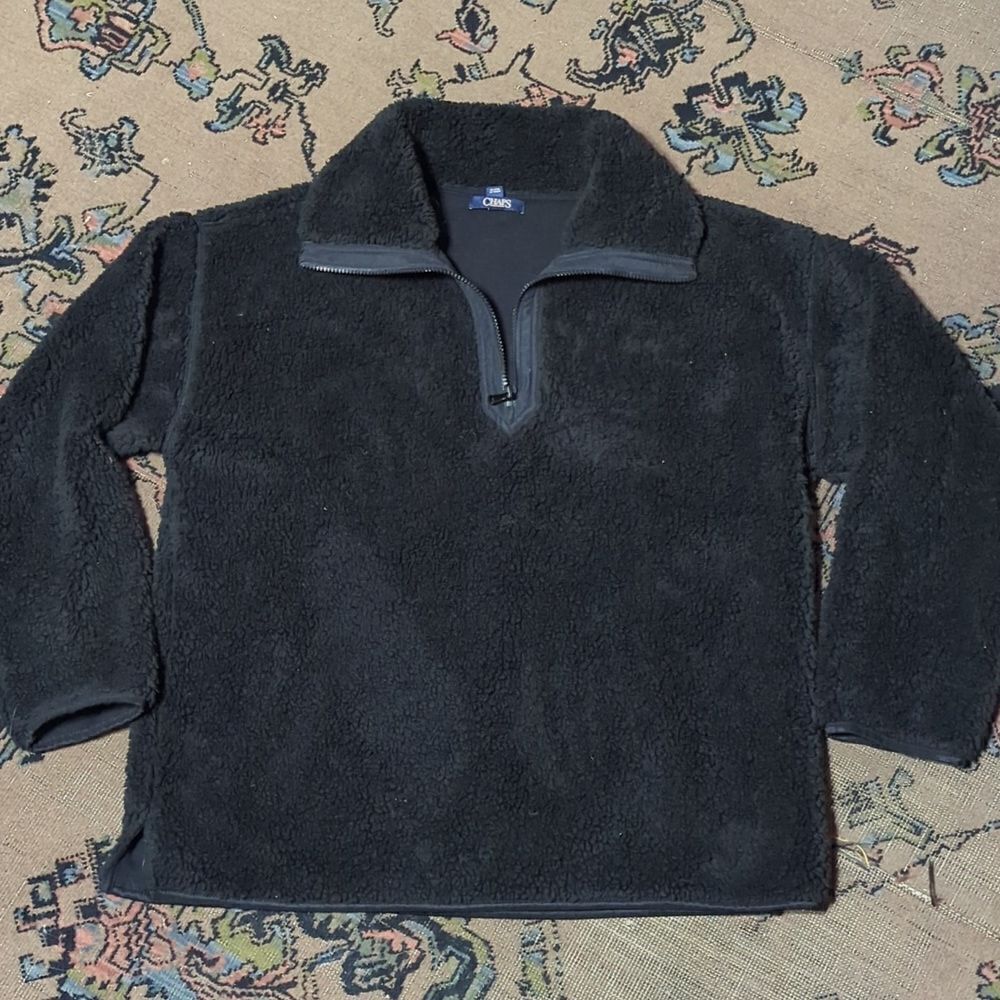 Chaps Men's 1/4 Zip Collared Fleece Knit Pullover Black Sweatshirt Jacket Size M
